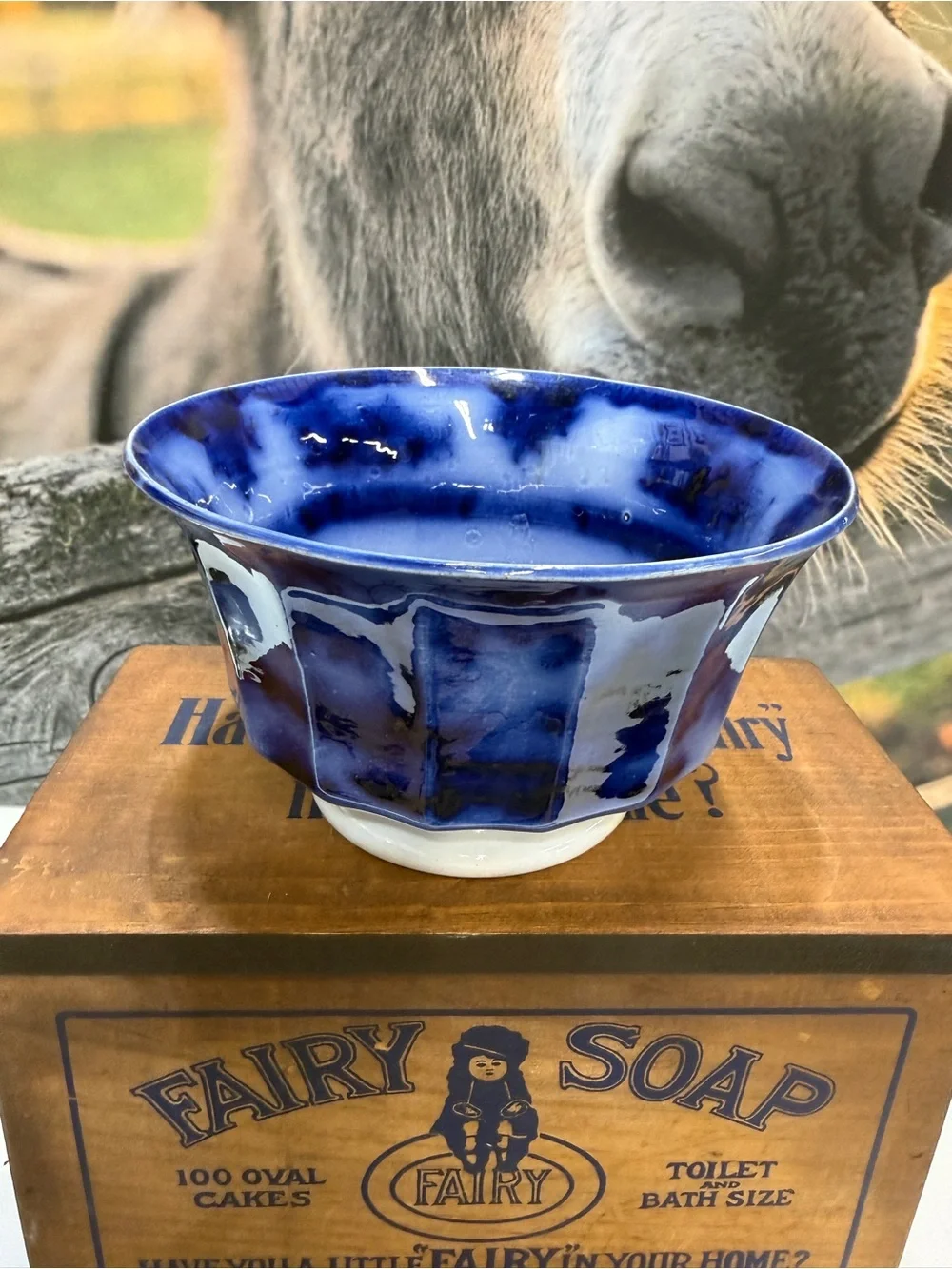 Flow Blue Antique Wedgwood Deep Blue Marble Glazed Bowl